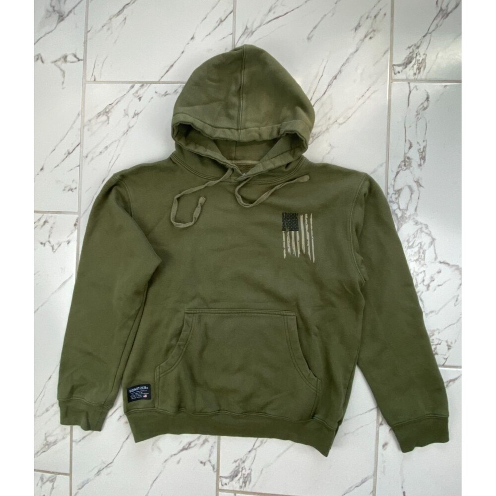 Howitzer Clothing Mens Small Olive Green Distressed US Flag Pullover Hoodie